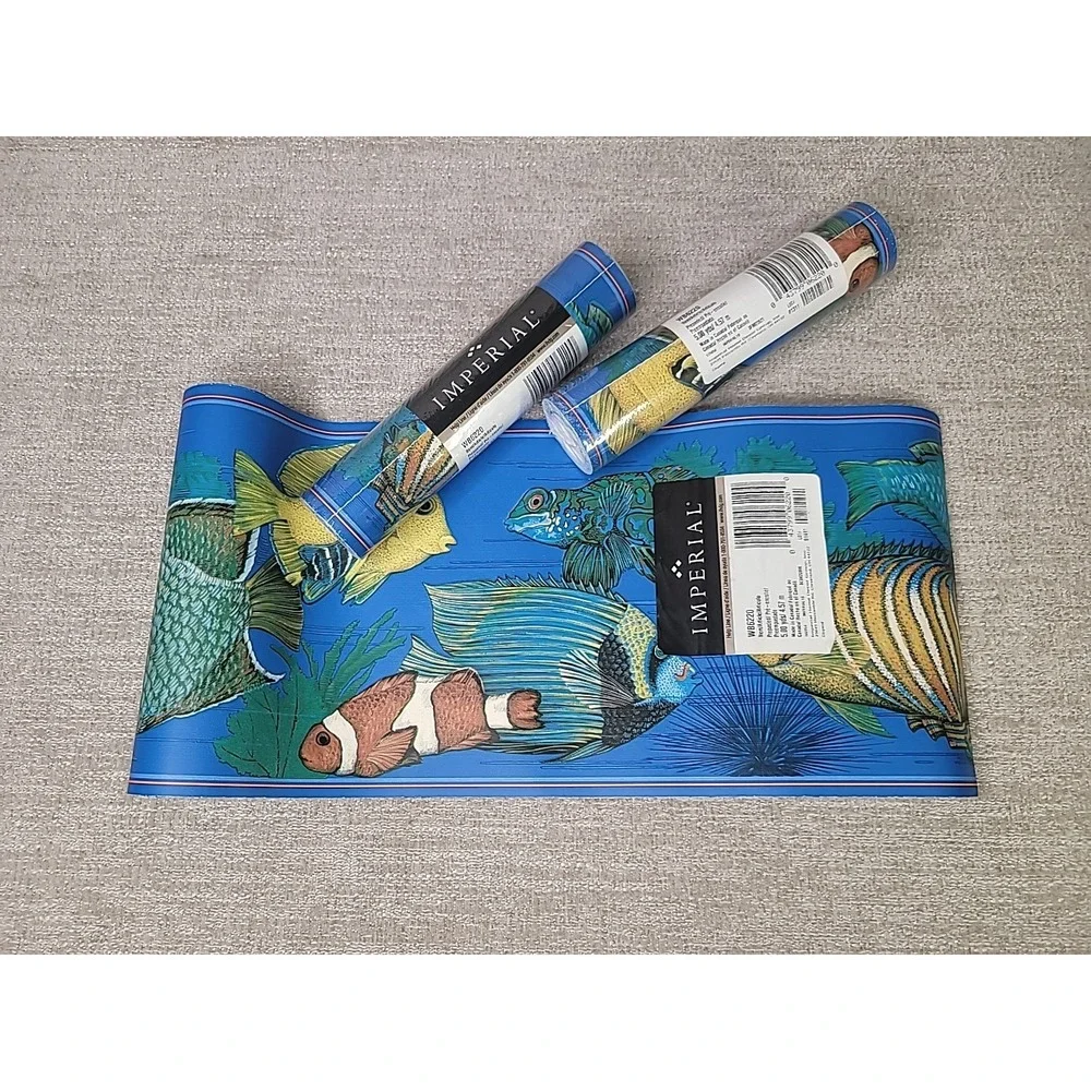 3‎ Vintage Imperial Wallpaper Border Fish Ocean Motif 15 YARDS Aquarium Blue NEW